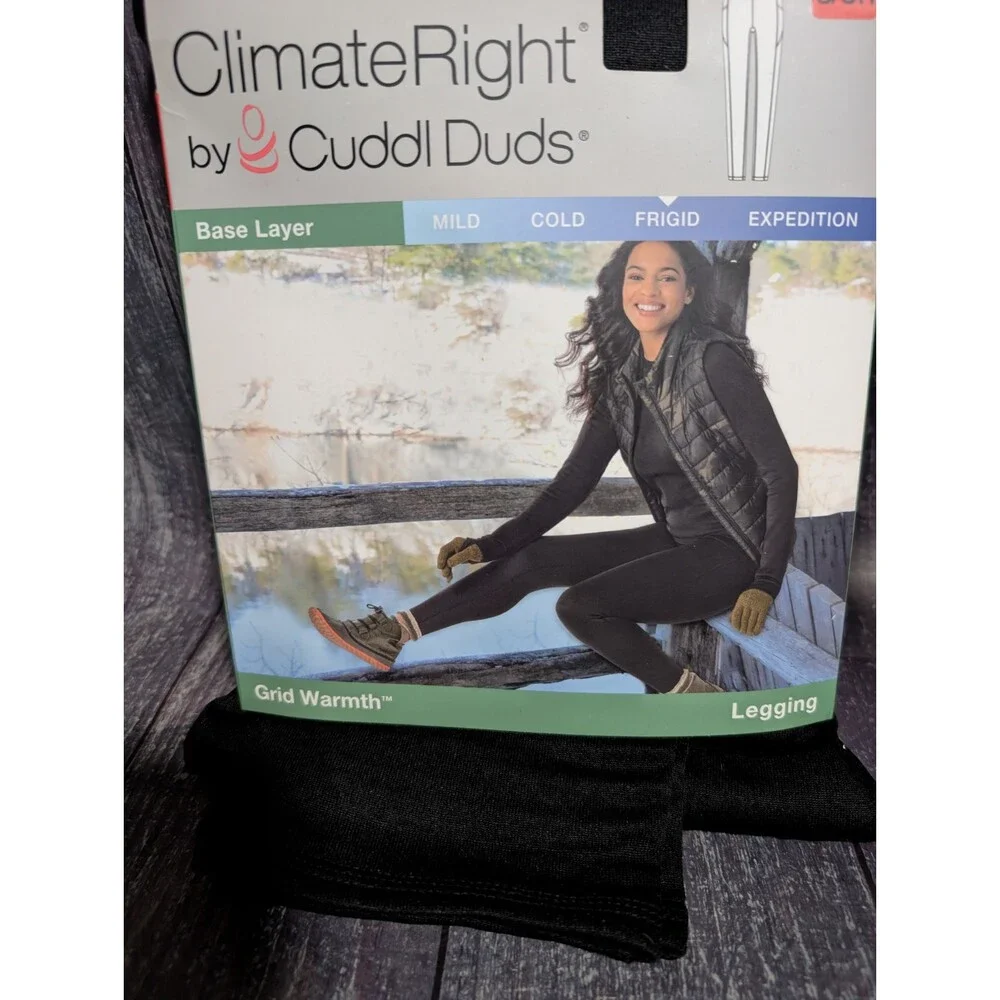 Women’s Climate Right Cuddl Duds Plush Warmth Frigid Leggings Black Small New
